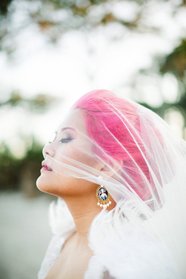 bride with colorful hair