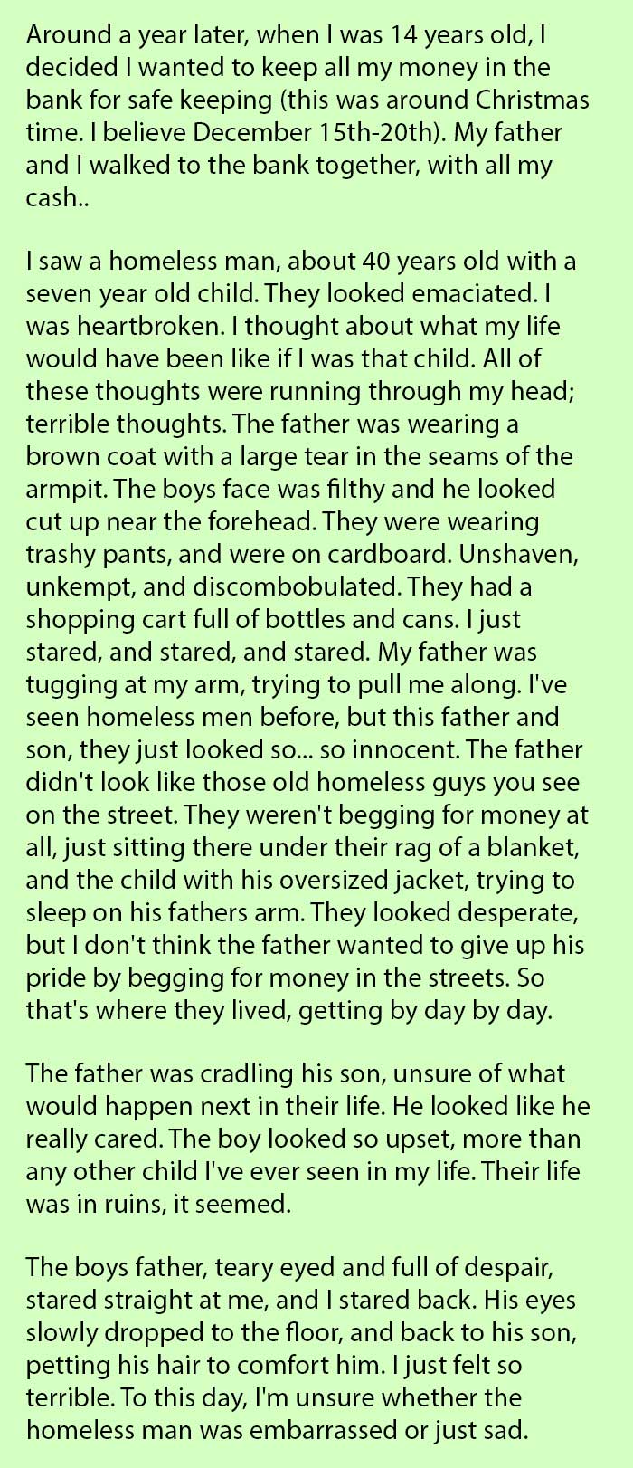 young boy help homeless man