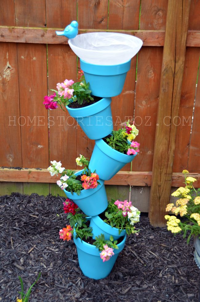 flowerpots to birdbath 8