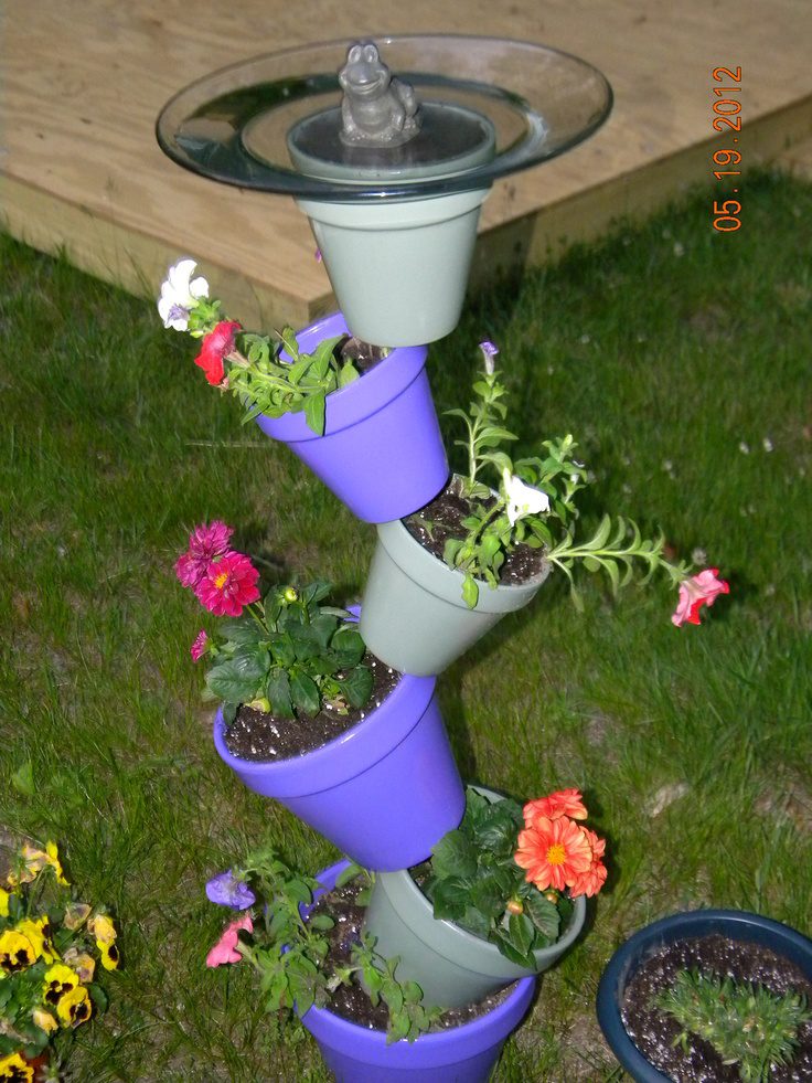 flowerpots to birdbath 9