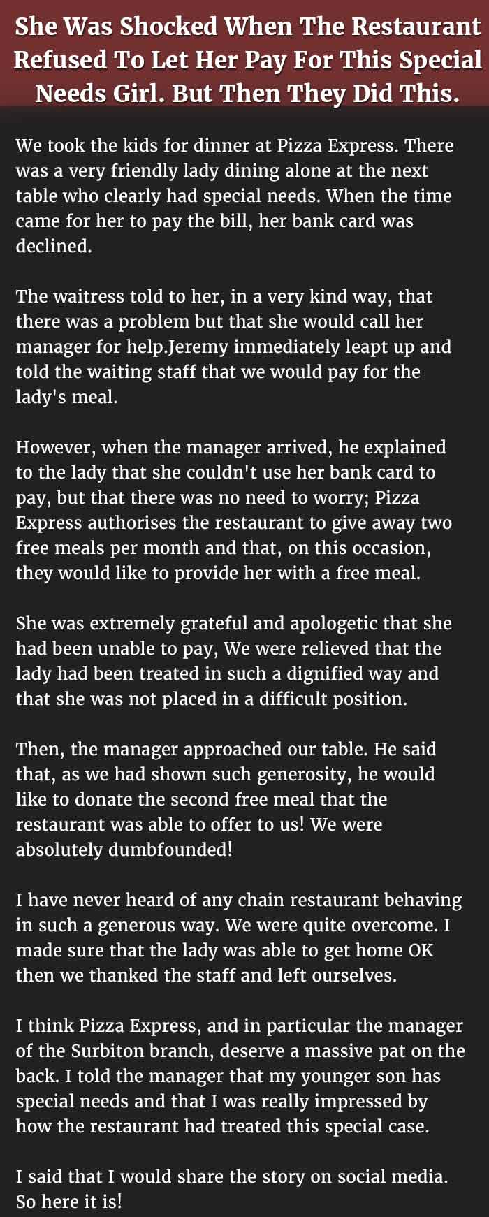restaurant frees meal