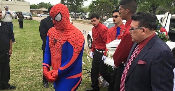 officer attends child funeral dressed spiderman 