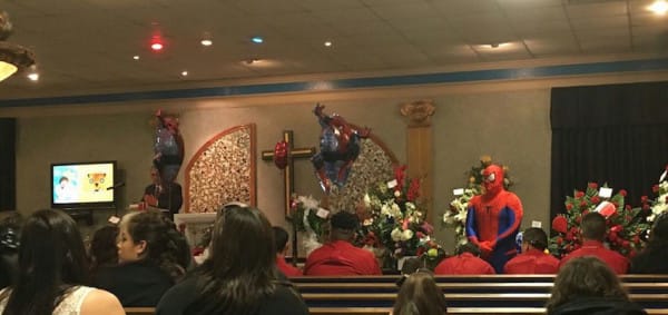 officer attends child funeral dressed spiderman 