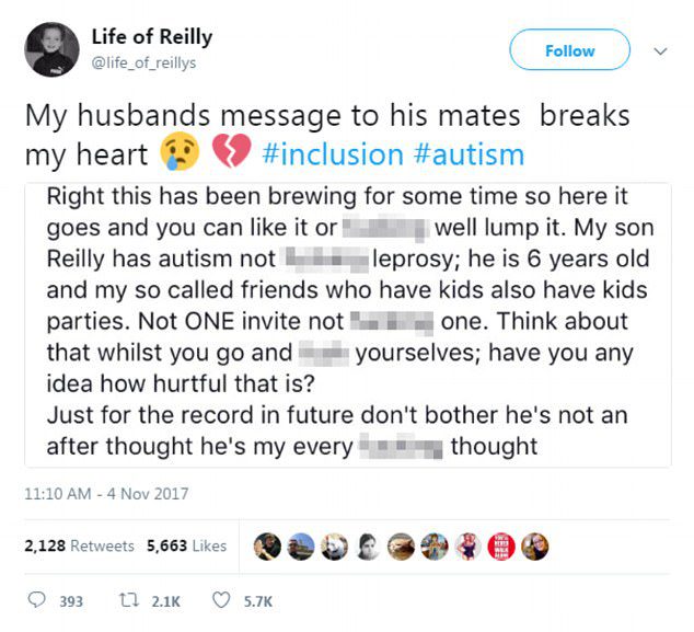 father posts to twitter about autism