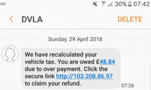 DVLA car text message scam